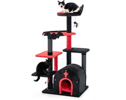 COSTWAY Krabpaal, 134 cm kattenboom met krabzuilen, kattenhol, platforms & spin, hangende bal, kattenkrabpaal, klimboom, kattenmeubel, katten, activiteitsboom, Halloween