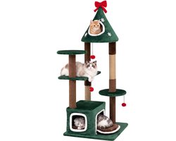 Krabpaal: COSTWAY Krabpaal 137 cm Kattenkrabpaal Kerst met 2 Holen Groen Kattenboom met 3 Platforms Krabpalen 3 Pluche Ballen Meerlaagse Katten Toren