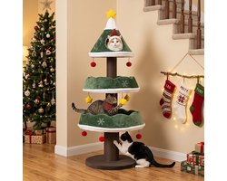 Krabpaal: COSTWAY Krabpaal 143 cm -Kerstboom vorm - Kattenboom - Kattenhuis - Kattenkrabpaal - 4 verdieping - groen