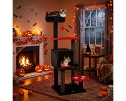 Krabpaal: COSTWAY Krabpaal Gothic Halloween, 144 cm, tot 10 kg, zwart + rood