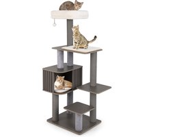 Krabpaal: COSTWAY Krabpaal groot, 151 cm, kattenboom met platforms, kattenhol, krabpalen, bal en afneembare matten, kattenkrabpaal kat, kattentoren, klimboom, grijs