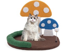 COSTWAY Krabpaal in paddenstoellook, kattenboom met kattenbed, sisal-krabplank & shuttle, hoofdsteun, klimboom, katten, kattenmeubel, speelboom, kattenkrabpaal, hout, 59 x 49 x 43 cm, kleurrijk