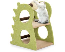 COSTWAY Krabpaal klein, dinosaurusvormig, 2-traps kattenboom met draaibare sisal krabbal & zachte pluche stof, kattenkrabpaal katten, kattenmeubel, klimboom, activiteitsboom, groen