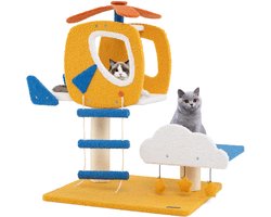 Krabpaal: COSTWAY Krabpaal klein, helikopterthema, kattenboom met wolkenplatform, speelgoed, sisal krabzuilen & ladder, kattenkrabpaal, kattenmeubel, klimboom, 58,5 x 48,5 x 76 cm, blauw