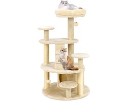 COSTWAY krabpaal klein, houten krabpaal voor katten, krabpaal met kattenhol, bal, ladder, platformen & krabpalen, activiteitenboom kattenmeubel klimplant, kattentoren katten (Lichtbeige)