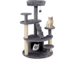 Krabpaal: COSTWAY Krabpaal klein, kattenboom hout, kattenkrabpaal met kattenhol, bal, ladder, platforms & krabzuilen, activiteitsboom, kattenmeubel, klimboom, kattentoren, katten (grijs)