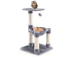 Krabpaal: COSTWAY Krabpaal klein, kattenboom met gezellige hangmat, platform, bal en krabzuilen, kattenkrabpaal hout, katten kattenmeubel klimboom, speelboom, activiteitsboom, 40 x 40 x 64 cm