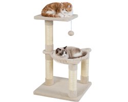 Krabpaal: COSTWAY Krabpaal Klein, Kattenboom met gezellige Hangmat, Platform, Bal & Krabpalen, Houten Krabpaal voor Katten, Kattenmeubel Klimboom, Speelboom Activiteitenboom, 40x40x64cm (Beige)
