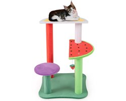 Krabpaal: COSTWAY Krabpaal klein, schattig fruitthema, 69 cm, kattenboom met platforms & aardbeibal & krabpalen, kattenkrabpaal kattenmeubel, klimboom, activiteitsboom, speelboom, kleurrijk