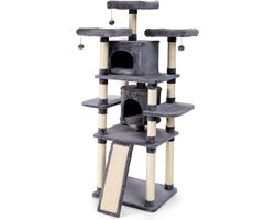 Krabpaal: COSTWAY Krabpaal voor katten, klimboom, kattenboom, speelboom, krabmeubel, krabpalen, hol, met speelballen, 2 holtes, 60 x 50 x 170 cm