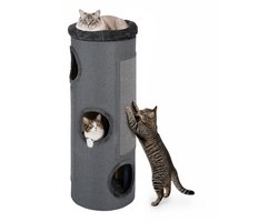 Krabton: COSTWAY Krabton 4 niveaus, 113 cm hoog, kattenbak met 3 holen, grijs