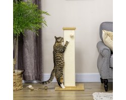 Krabpaal: COVREO Krabpaal 38 x 38 x 80 cm beige, pluche en sisal met speeltje