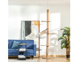 Krabpaal: COVREO Krabpaal 43 x 27 x 260 cm, lichtbruin, multiplex, hoogteverstelbaar