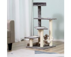 Krabpaal: COVREO Krabpaal 48,5 x 48,5 x 100 cm beige en grijs, pluche en sisal