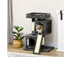 Krabpaal: COVREO Krabpaal 59 x 39 x 83 cm donkergrijs, met sisal, pluche en krabplank