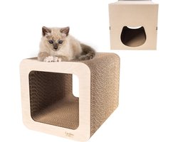 Creative Pets Kattenkrabplank | Krabplank Verstevigd met Multiplex | Natuurlijke krabplanken | Stevig Krabmeubel Kat | 2in1 Krabpaal + Kattengrot | Hoogwaardig Karton | Afmetingen 37 x 30 x 30 cm