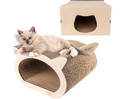 Creative Pets Kattenkrabplank | Krabplank Verstevigd met Multiplex | Natuurlijke krabplanken | Stevig Krabmeubel Kat | 2in1 Krabpaal + Kattenhuis | Hoogwaardig Karton | Groot 37 x 36 x 23 cm