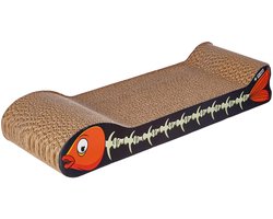 Croci - Kattenkrabpaal van karton, 2 omkeerbare lagen, met antislipvoetjes, inclusief kattenkruidzakje, visvorm, 44 x 14 x 7 cm