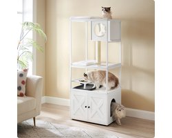Krabpaal: CS® - Krabpaal - 3 in 1 - kattenbak - Klimboom- Krabpaal voor katten- Krabplank- Krabpaal- Hoogte 164 CM - Wit
