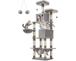 D&A Krabpaal - Krabpaal voor katten - Krabpaal voor grote katten - Kattenboom - Kattenhuis - Krabplank - 206 CM hoog - Grijs