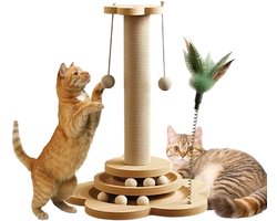 Krabpaal: Dailygoods- Kattenkrabpaal 46 cm hoog - Interactief Speelgoed - Houten Ballen - Ruimtebesparende Kattenboom - Eenvoudige Montage - Veilig voor Binnenkatten