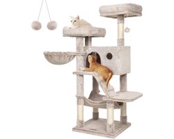 Krabpaal: DeltaMerch Krabpaal- Kattenmand - Kattenspeelgoed - 49&times;49&times;135cm - Pluche bekleding - Kantelbeveiliging - Beige