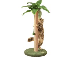 Design Krabpaal Kat Cactus 84 cm – Luxe Kattenkrabpaal met Bladeren – Sisal Krabpaal met Speelbal – Modern Kattenmeubel 84x40x84 cm