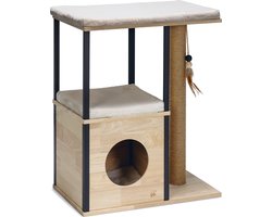 Krabpaal: Designed by Lotte Krabpaal Nala - Katten krabpaal - 3 ligplekken - Met huisje - Hout/Jute - 65-40-82 cm