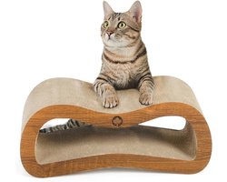 Designer Krabplank voor Katten - Walnoot - Lounge Krabmeubel met Kattenkruid - 45 x 18 x 23 cm