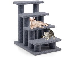 Diertrap Kattentrap Klimboom Kattenboom Trap voor Kat tot 25 kg Huisdiertrap 61 x 41 x 60 cm Spaanplaat (Grijs)