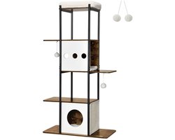 DoneMore® - krabpaal kattentoren - groot platform - modern design - afneembare krabmat - Bruin - 80 x 40 x 153 cm - 17kg