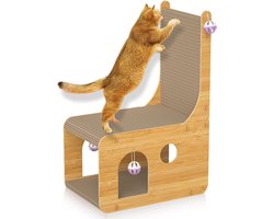 Double Decker Cat Bed with L-Shaped Scratching Board, Wear-resistant, 4 Ball Toys, Cozy Lying Area, Multifunctional Cat House