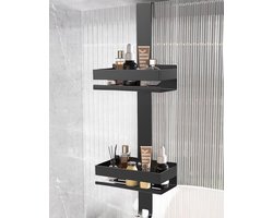 Doucheplank van Roestvrij Staal Zonder Boren Voor Frameloze Glazen Deur Zwart (688 × 23 × 10 cm) - Shampoohouder Voor Douche met 2-Laags Badkamerorganizer