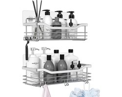 Doucheplank zonder boren van roestvrij staal met 5 haken - Set van 2 stuks