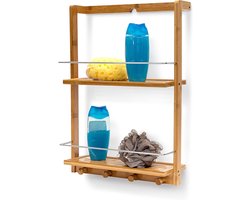 Doucherek bamboe met 2 etages HxBxD: ca. 53 x 38 x 155 cm flaconhouder met 4 handdoekhaken naturel