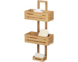 Doucherek van bamboe met 3 bakjes voor in badkamer - Afmetingen: ca. 65 x 28 x 15 cm