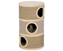 Drie-laags Kattenkrabpaal 45x45x79cm Beige + Bruin Met Jute Touw en Kattenbed, Zachte Pluche Bekleding, Hoge Stevigheid en Stabiliteit, Geschikt voor Katten om Te Rusten en Krabben