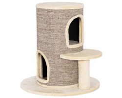 Dubbele Kattenkrabpaal 60x60x61cm Beige, met Comfortabel Nest, Uitzichtplatform en Kraboppervlakte, Geschikt voor Rust en Spelen van Kleine Katten tot 5kg