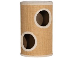 Dubbele kattenkrabton Bruine pluche stof en sisal buitenkant Elegante uitstraling Biedt comfortabele rust- en krabruimte Geschikt voor 1-2 katten 35x35x60 cm bruin