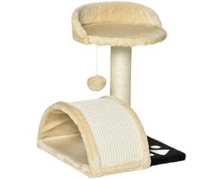 ELYSIVM Krabpaal - Krabpaal voor Katten - kattenkrabboom - krabboom klein - 2-laags met Brug en Speelbal - Compact voor Kittens - 35,5 x 37 x 46 cm - voor Katten tot 3,6 kg - Beige