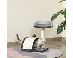 ELYSIVM Krabpaal - Krabpaal voor Katten - kattenkrabboom - krabboom klein - 2-laags met Brug en Speelbal - Compact voor Kittens - 35,5 x 37 x 46 cm - voor Katten tot 3,6 kg - Grijs