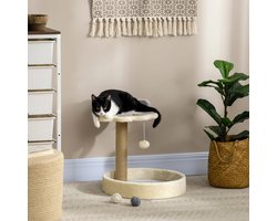 ELYSIVM Krabpaal - Krabpaal voor Katten - Krabpaal Klein - Kattenboom 44 cm - Krabpaal met Ligplekken - 2 Ligplekken + Jute Krabpaal met Hangend Speeltje - 44 x 41 x 41 cm - tot 5 kg - Lichtgrijs / Beige