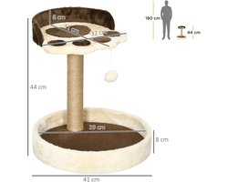 ELYSIVM Krabpaal - Krabpaal voor Katten - Krabpaal Klein - Kattenboom 44 cm - Krabpaal met Ligplekken - 2 Ligplekken + Jute met Hangend Speeltje - 44 x 41 x 41 cm - tot 5 kg - Bruin / Beige