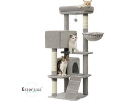 Eszenzics™ Kattenboom Deluxe - Multi-level Krabpaal - Zeer stabiel ontwerp - Robuust en Stevig - 143x49x49 cm - Voor 2-3 katten - Tot 20.5 kg - Wasbaar - Lichtgrijs - Kat - Poes