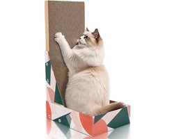 EXTFANS Krabplank voor katten, 60 cm hoge L-vormige krabplank voor katten, krabplanken voor katten met doos, krabplank voor katten voor klauwverzorging