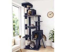 Extra Hoge Krabpaal 177 cm voor Binnenkatten - Stevige Kattenboom met Krabplank, Huisje en Hangmat