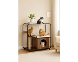Fameilleur katten meubel - speelgoed voor katten - krabpaal - Fameilleur Kattenmeubel met Krab paal en Huisje – 73x33x73 cm – Kattenhuis, Krabmeubel, Kattenboom & Kattenkast – Inclusief Zachte Kussens- Kattenbed voor Slapen, Spelen & Krabben