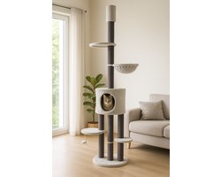 Fameilleur- XXL krabpaal - Antraciet- Geschikt voor katten tot 6 kg- 1.5 m hoog- geconstrueerd hout, PP en metaal- krab paal- dierenpaal- dieren paal- speel voor dieren- kattenboom- katten boom- kattenmand- met hangmat- klimrek- dierenhuis- krabplank