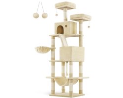 Feandrea Grote beige kattenboom met meerdere niveaus 206 cm hoog
