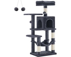 Feandrea Kattenboom - krabpaal - hoogte 112 cm -kattenhuis - 4 krabpalen, 2 Platform en Hangmat - grijs - PCT261G01